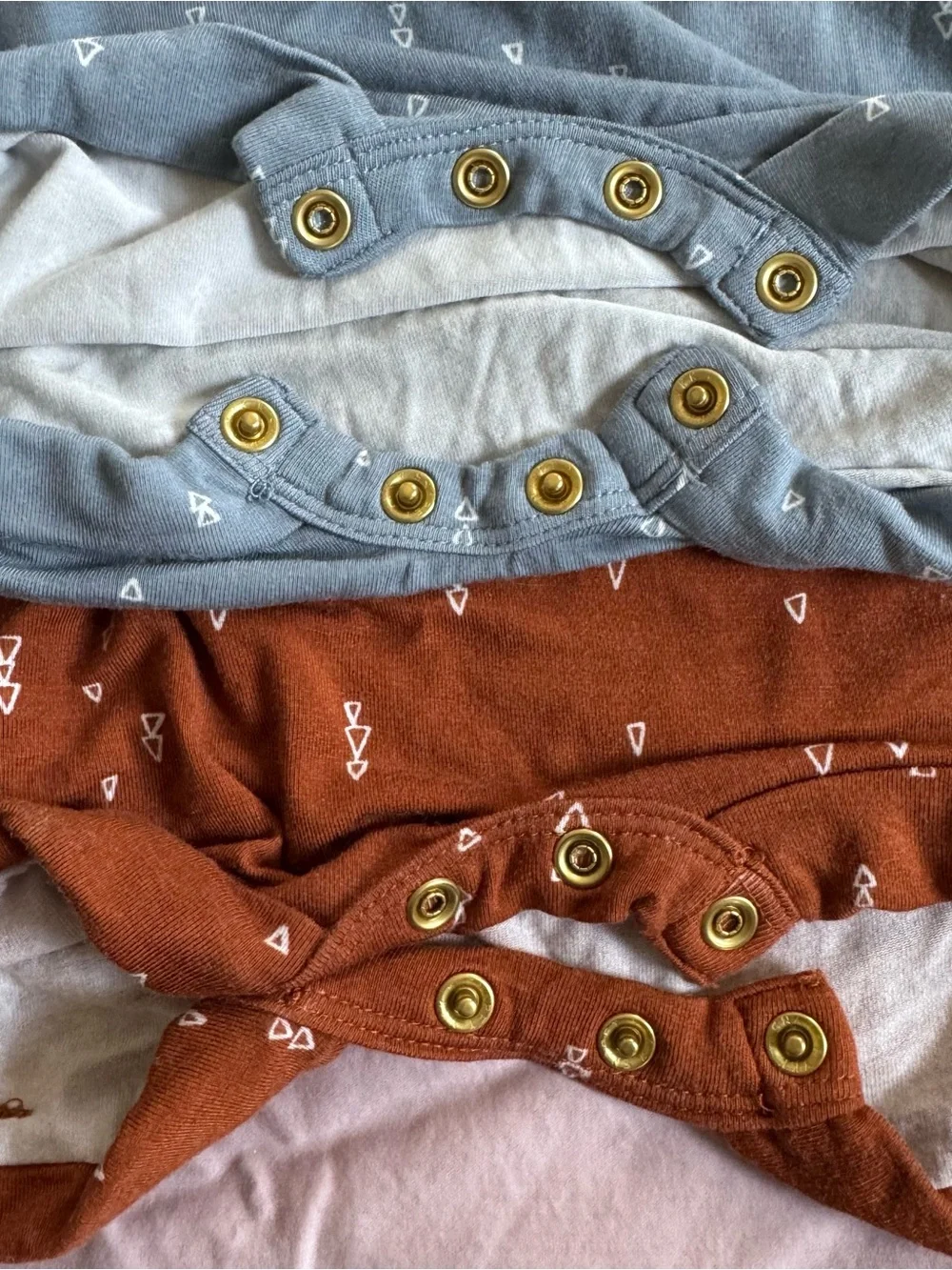 Lou Lou & Company Short-Sleeve Rompers in Rust and Dusty Blue
